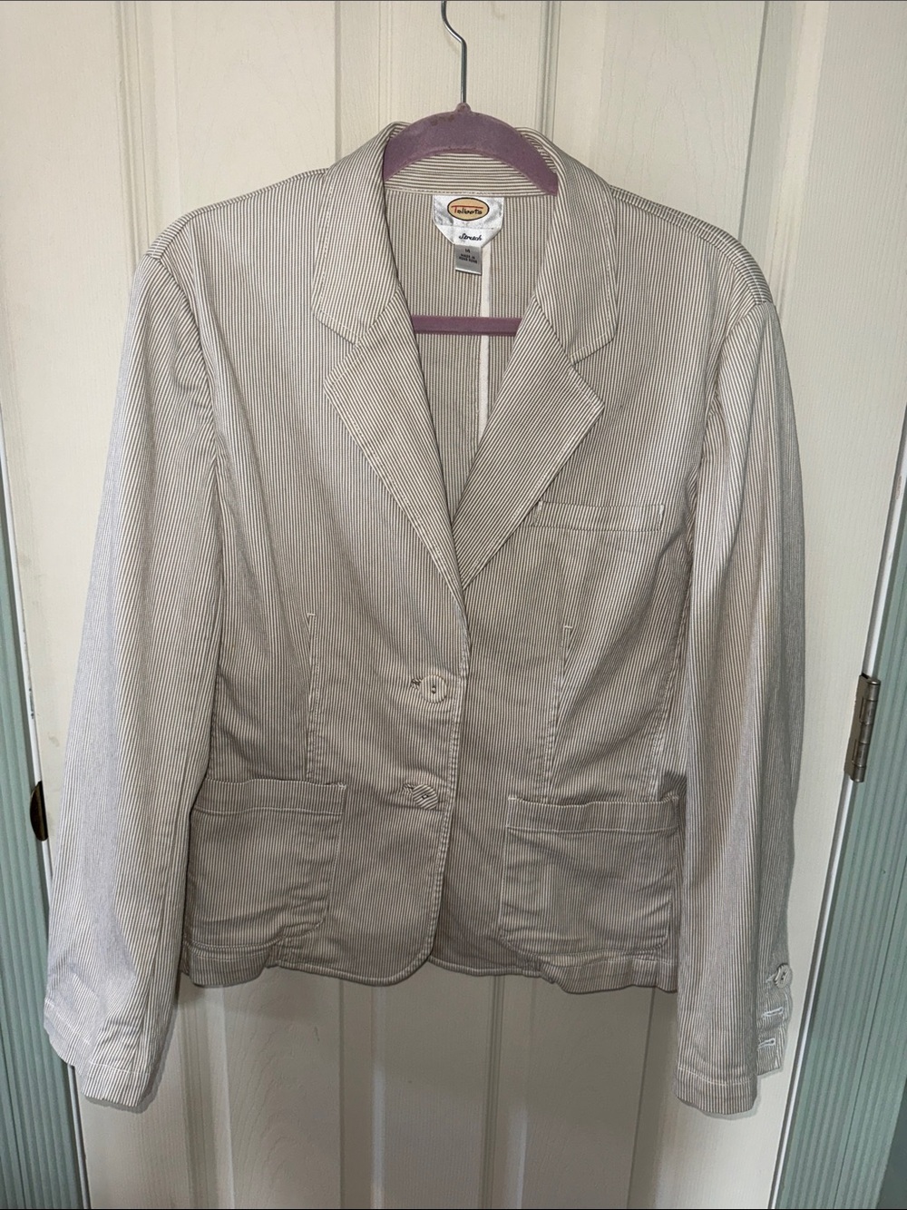 Talbots Tan/White Pinstriped Women's Blazer Jacket